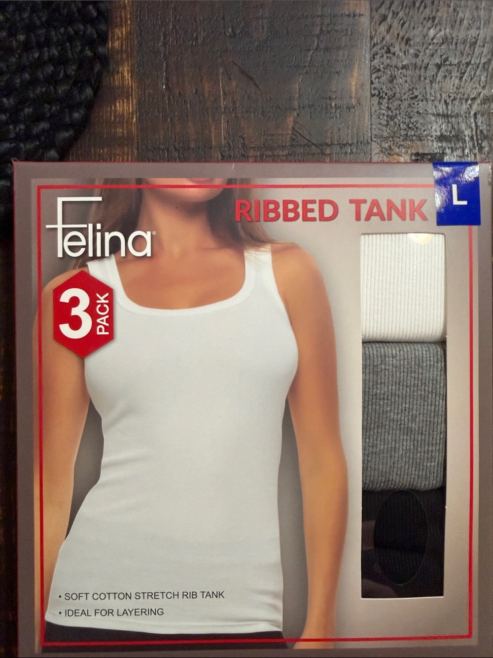 Felina Ribbed Tank 3-Pack - White, Gray, Black